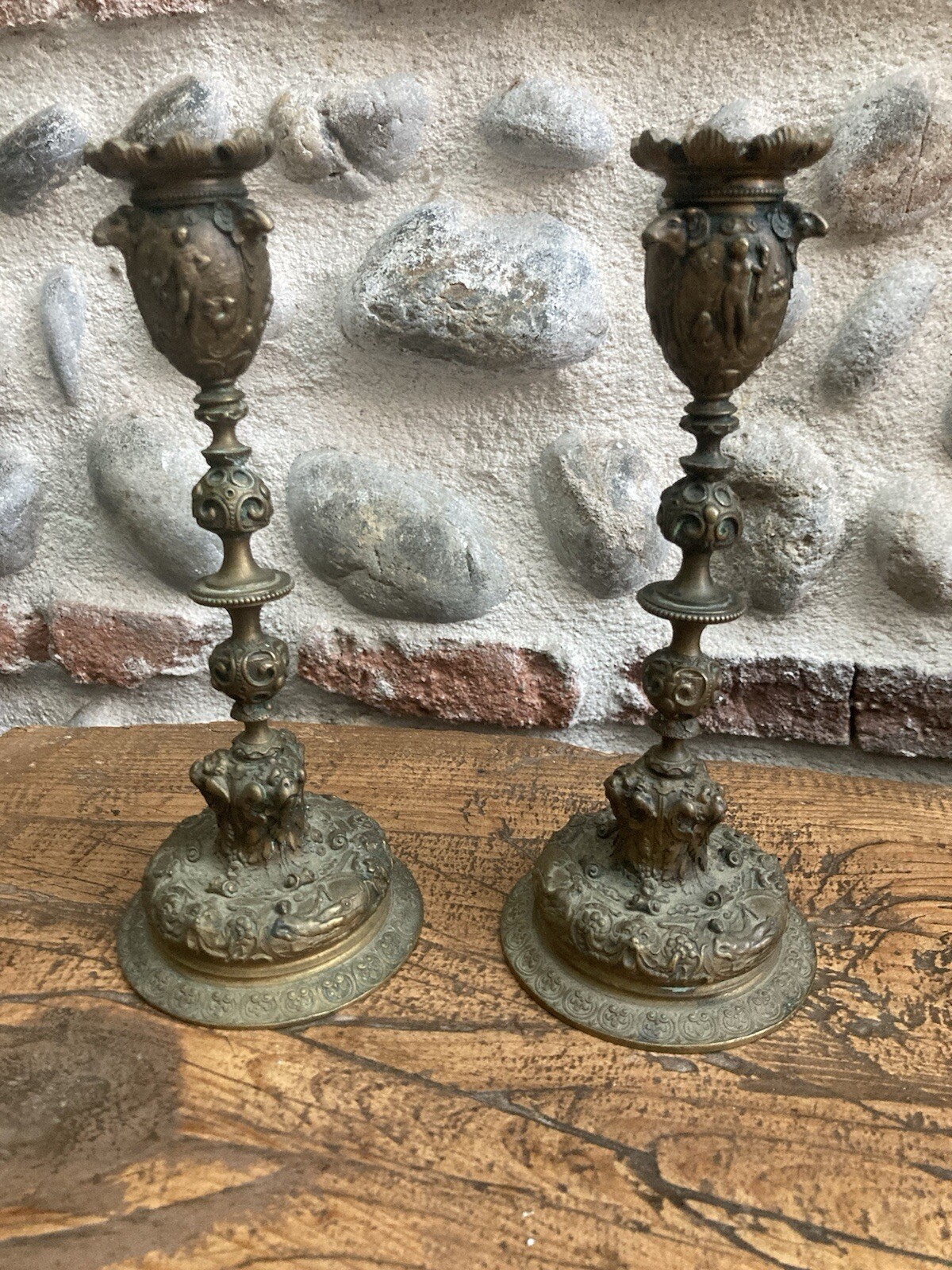 Beautiful Candleholder Bronze 1850 Candlestick A Pattern Antique And Head Goat