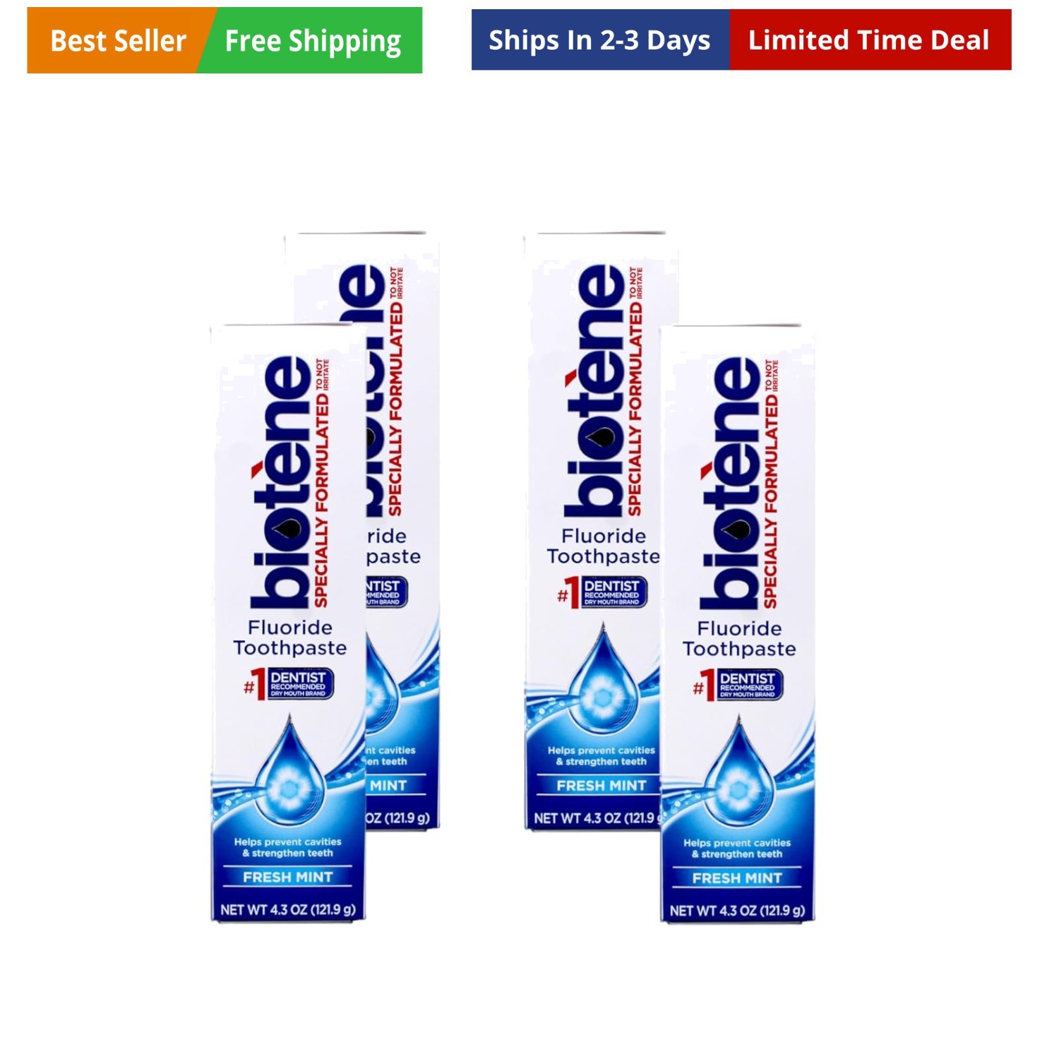 Biotene Dry Mouth Toothpaste, Fresh Mint , 4.5-Ounce Box Pack of 4