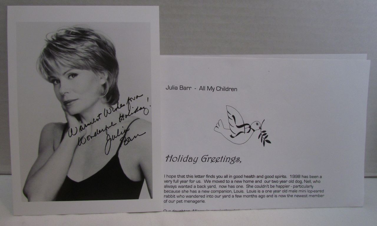Julia Barr Facsimile Autographed Photo With Letter, All My Children