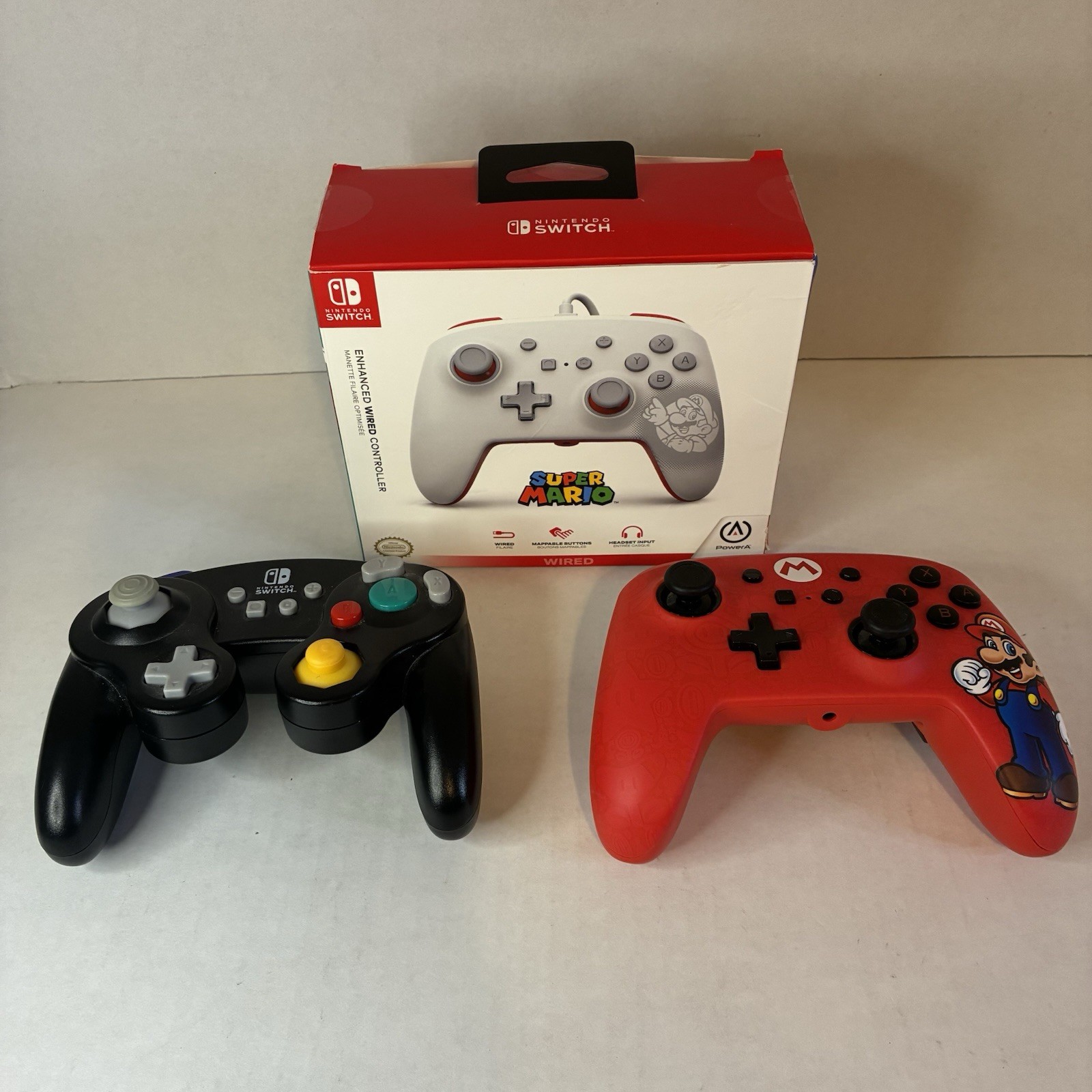 Nintendo Switch Wired Controllers Lot Of 3 Super Mario White Red Original PowerA