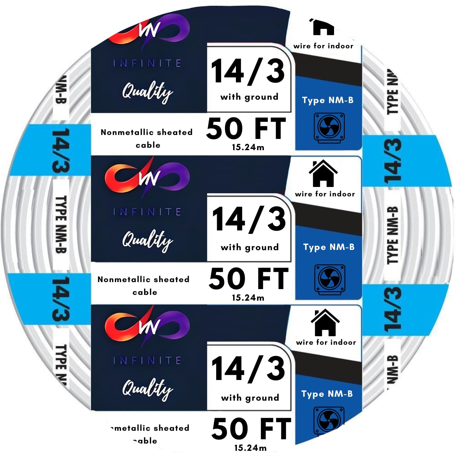 VN Infinite Quality 14/3 W/G NMB Cable 50ft Solid Indoor Copper Wire