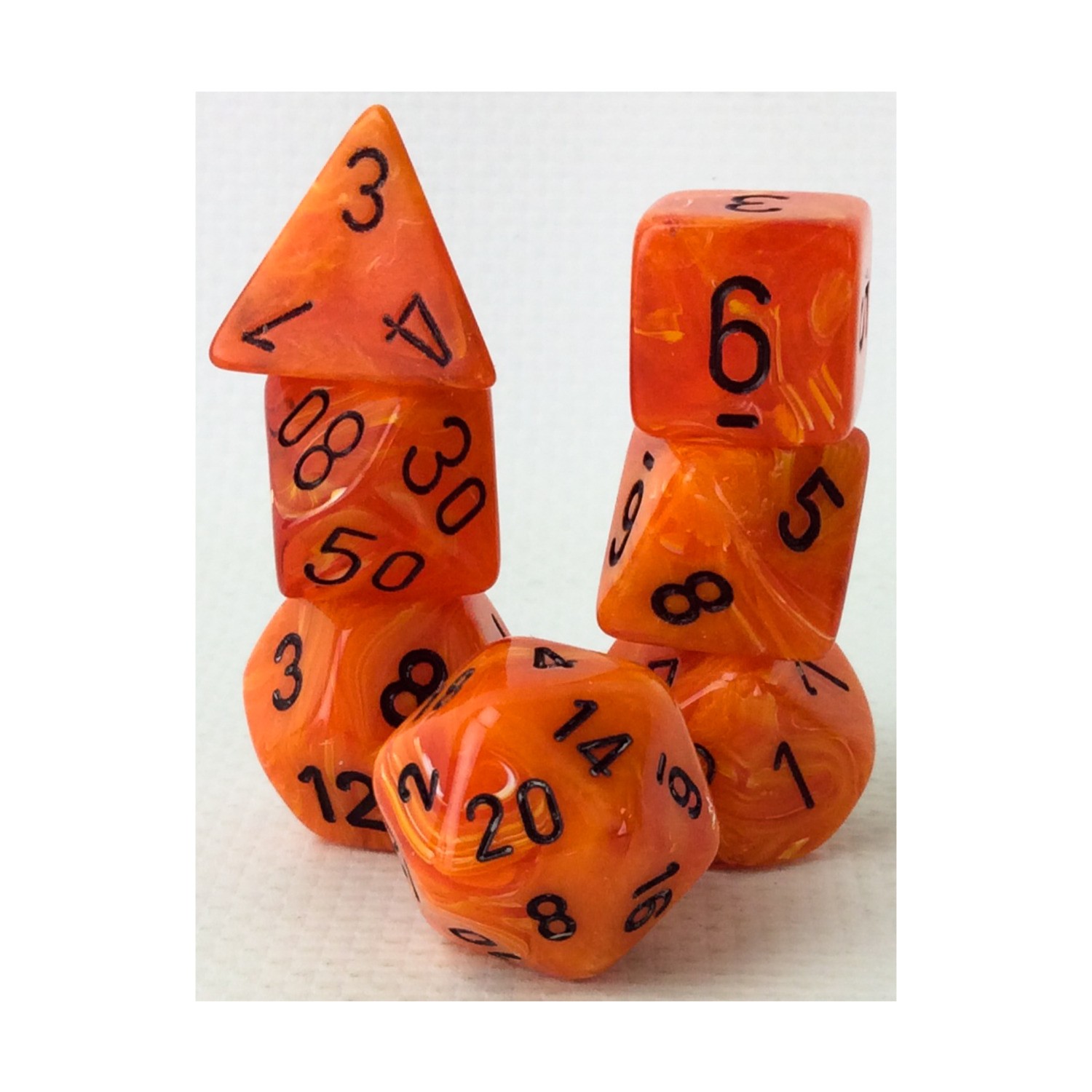 Chessex Vortex Dice Poly Set Orange w/Black (7) New