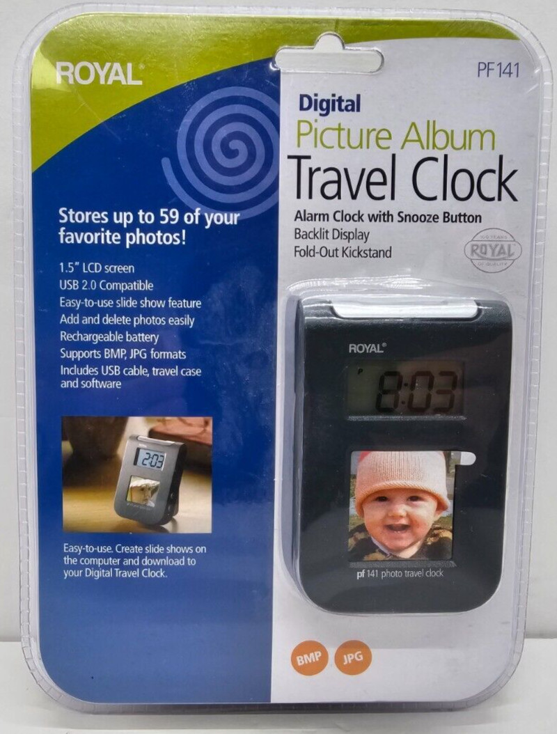 NEW Digital Travel Clock Digital Picture Album Stores 59 Photos Alarm Snooze NOS
