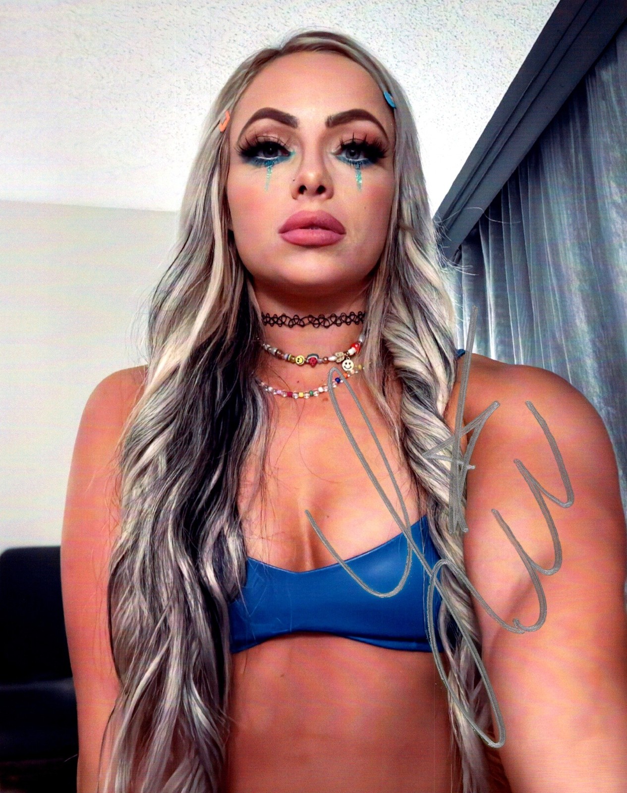 Liv Morgan Blue Makeup Glamour Signed Autographed Photo Authentic 8X10 COA