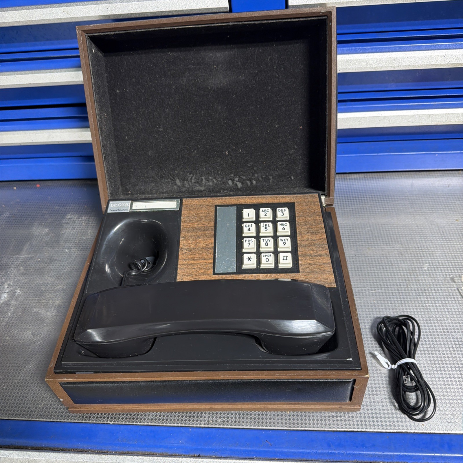 Vintage Deco-Tel Push Button, Wood Box Executive Desk Telephone, N. Electric