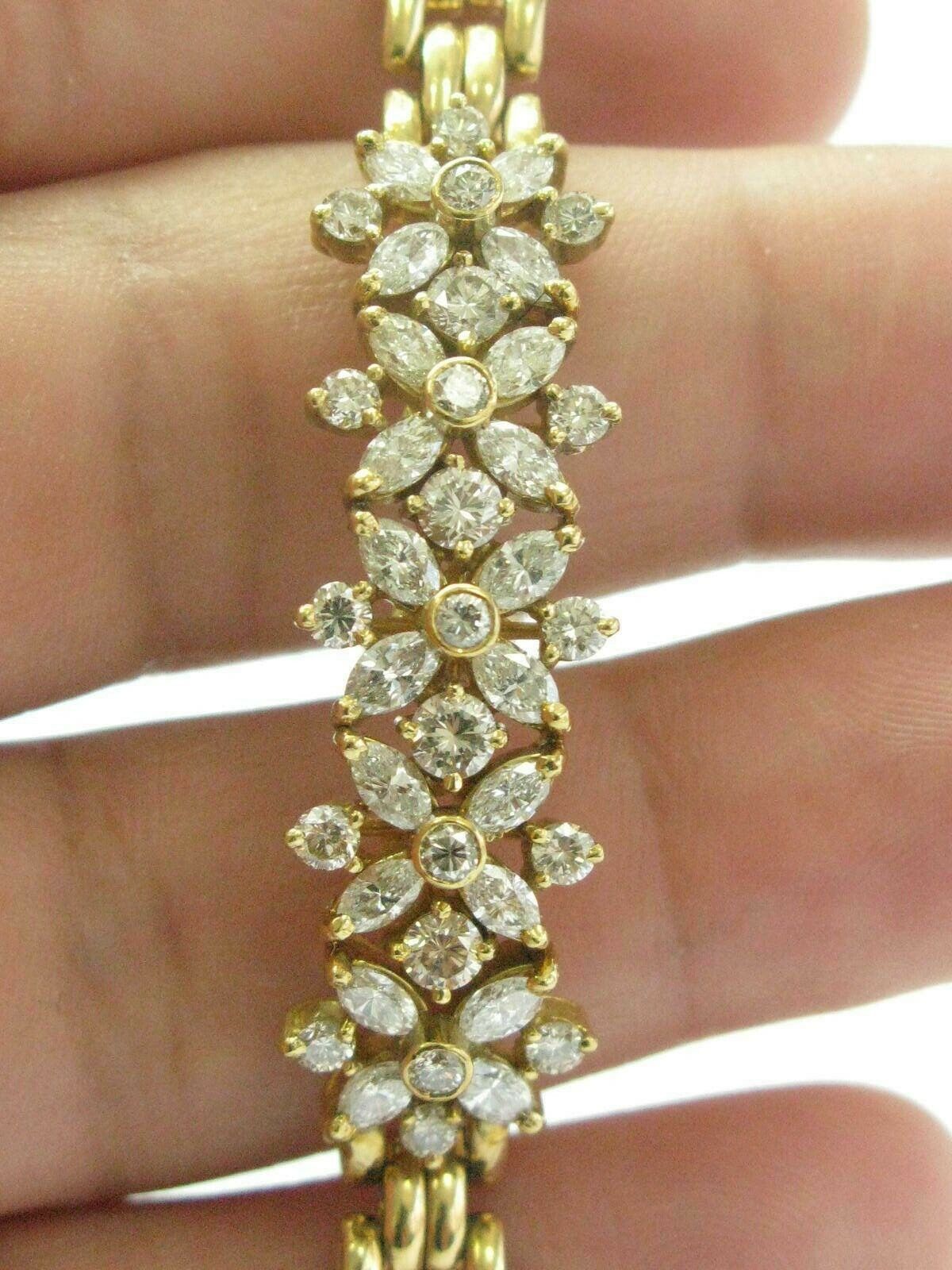 Marquise & Round Diamond ID Bracelet 18KT Yellow Gold 3.60Ct G-H/VS2 7.5"