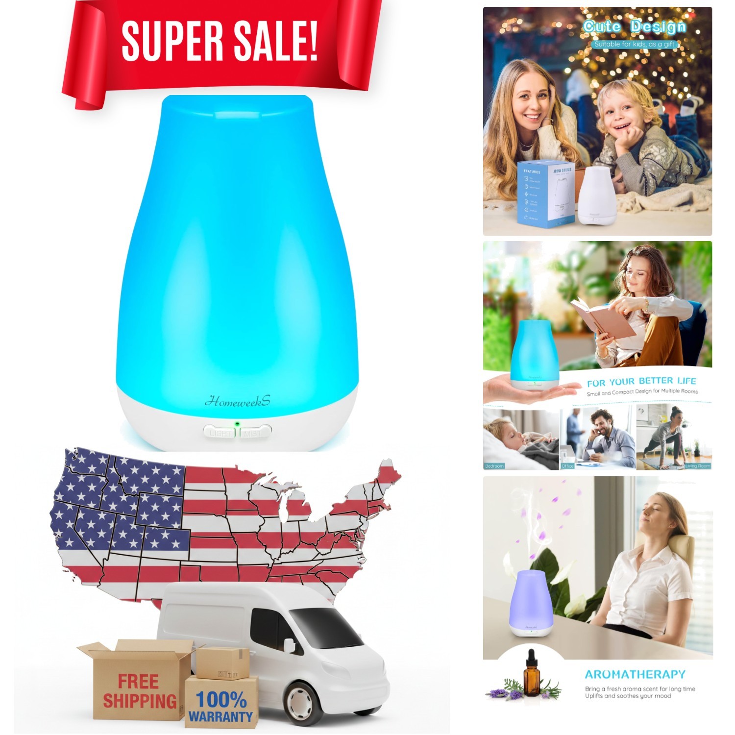 100ml Essential Oil Diffuser with Timer & Multi-Color LED for Relaxation