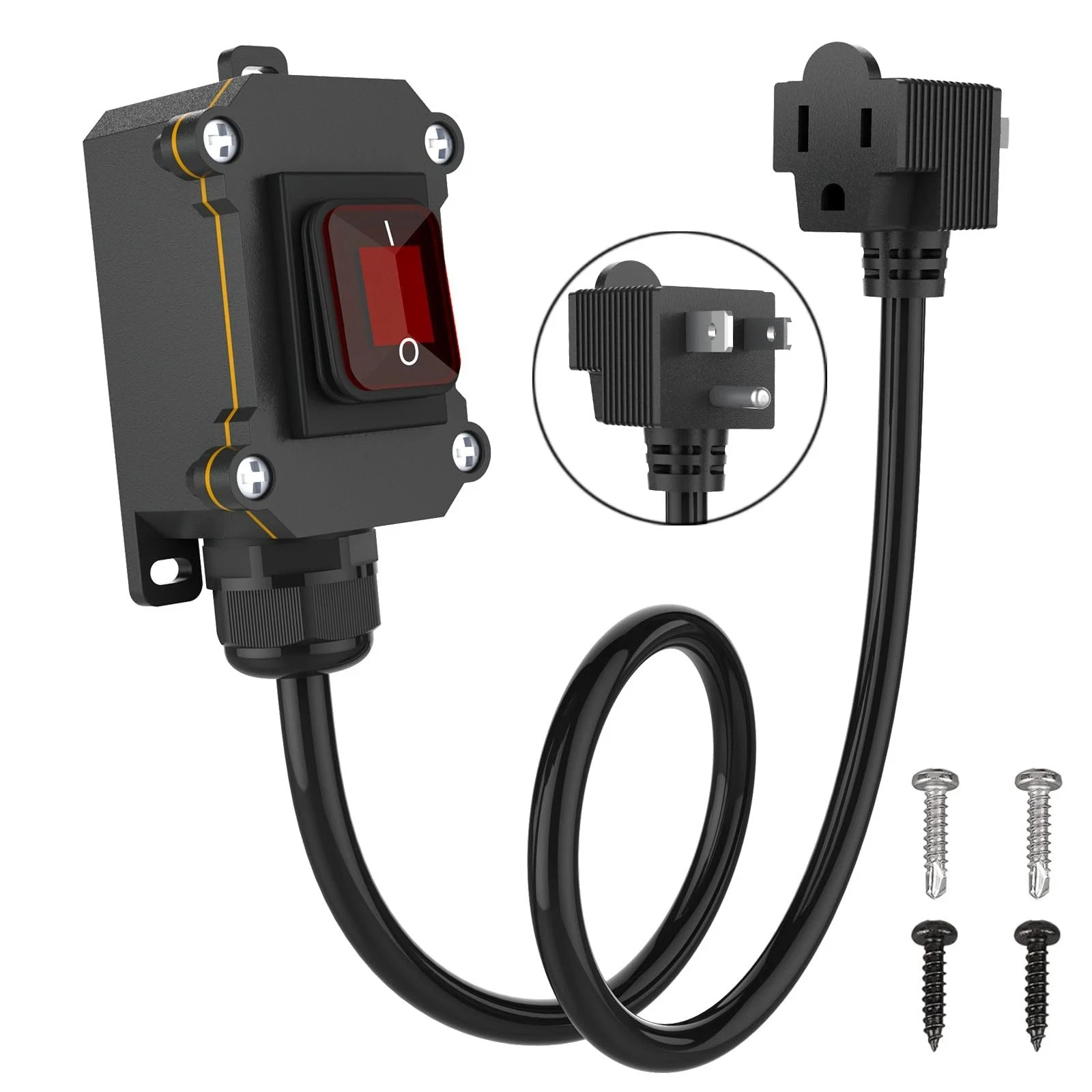 3-ft 14AWG Inline Power Switch IP67 Waterproof Extension Cord with On/Off