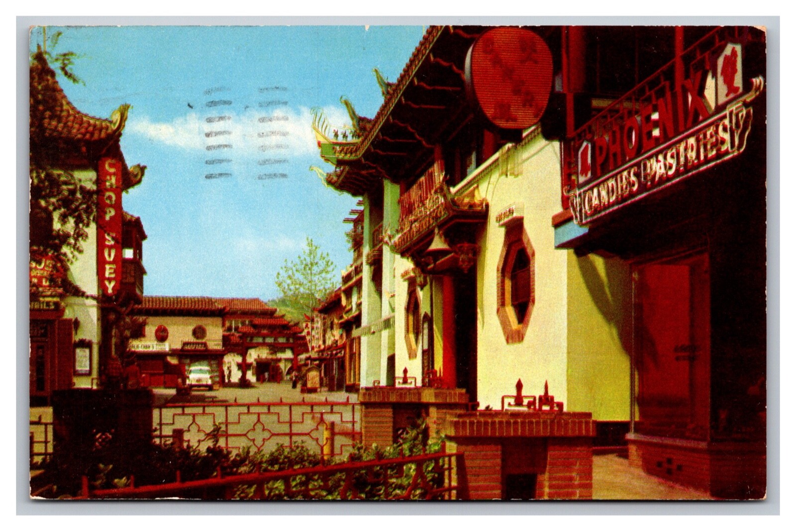 Los Angeles California New Chinatown Street View Chrome Postcard Posted 1955