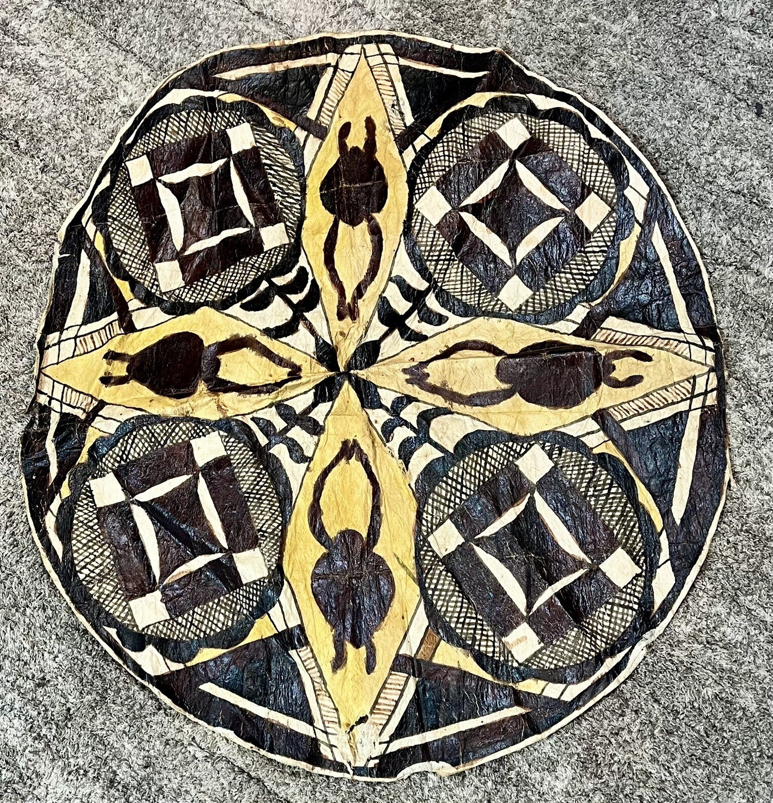 Native American Paper Cloth Fabric Painted Shield Wall Art