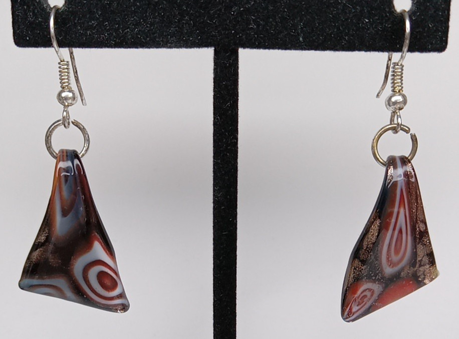 Abstract Glass Dangle Multicolor Drop Pierced Earrings Vintage