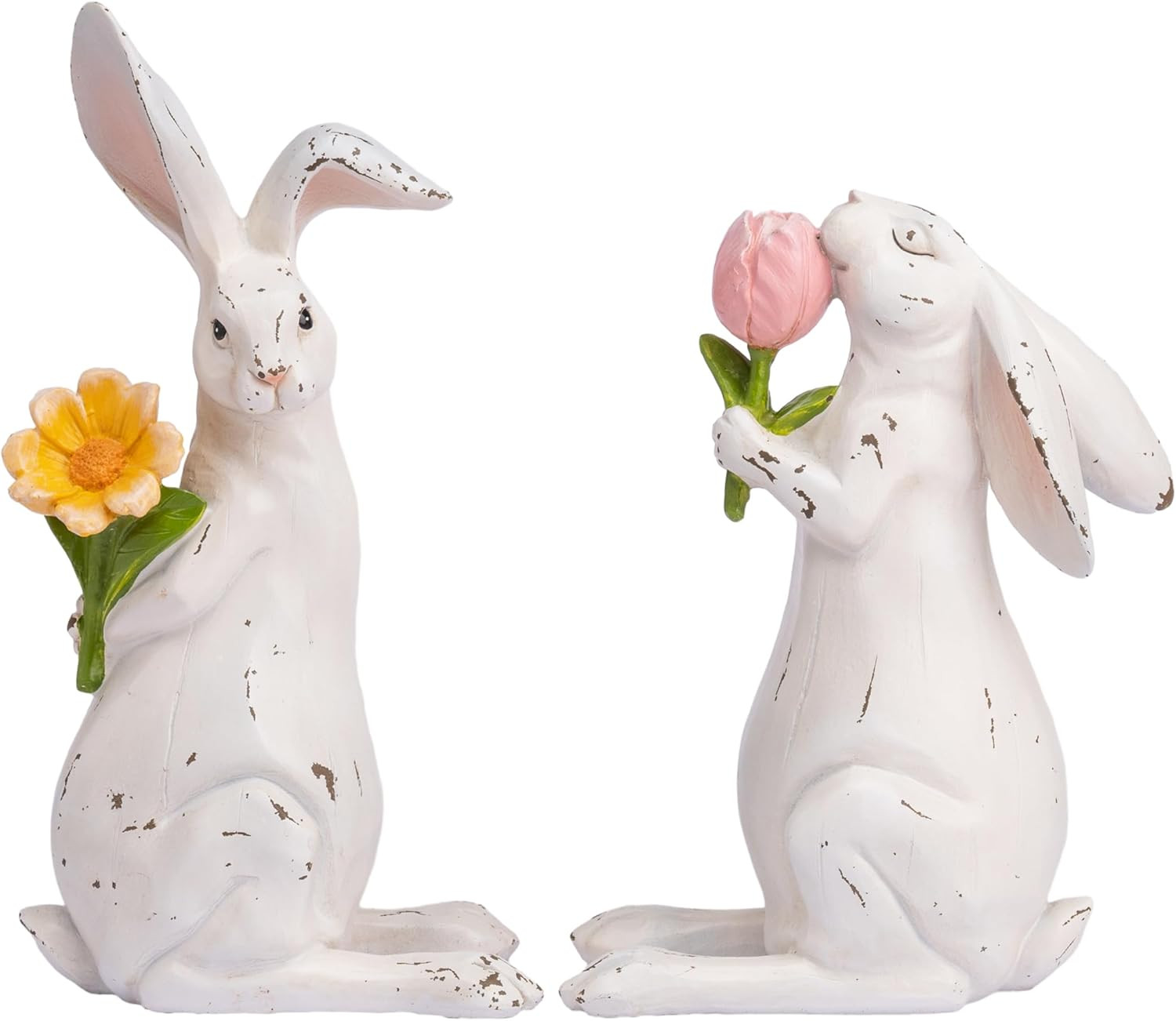 Easter Bunny Decorations for Home, Large White Couple Rabbits Figurine Tabletop 
