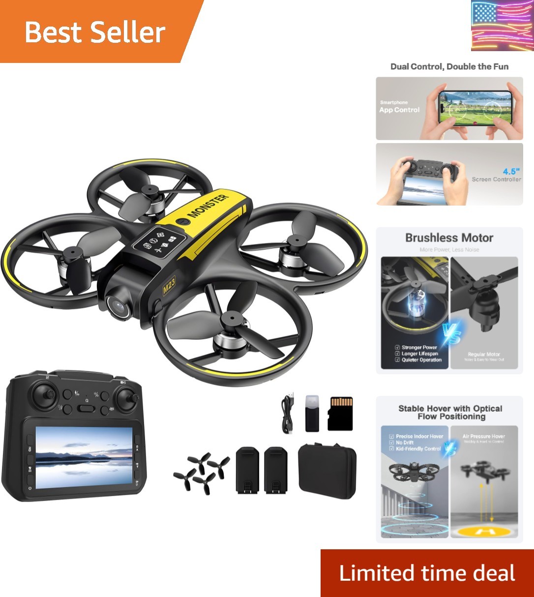 Drone for Kids with Camera and 4.5" Screen Remote – Beginner RC Drone with Br...