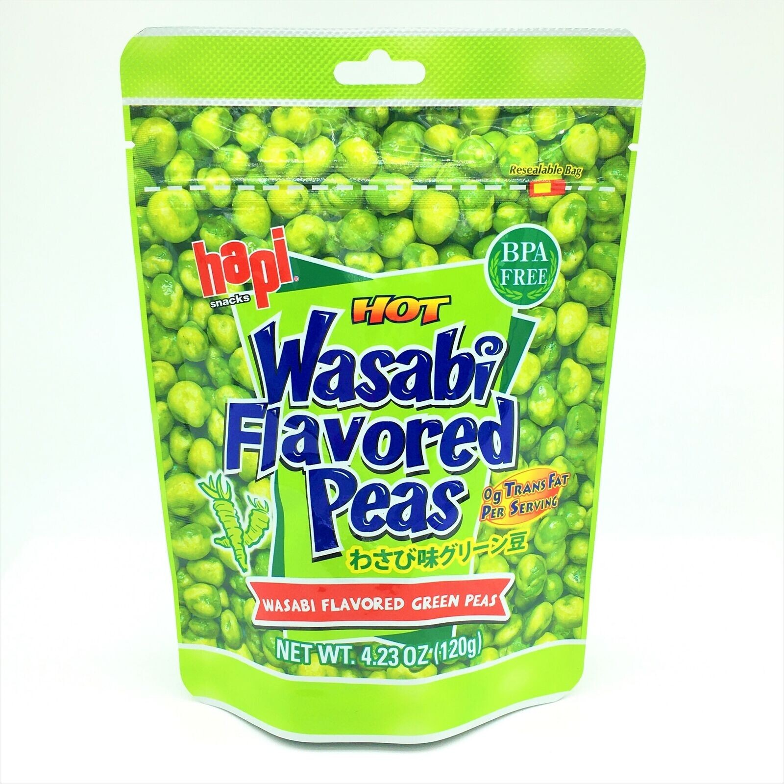 Hot Wasabi Green Peas , Hapi  0g Trans Fat 120g Healthy Japanese Snack Vegan