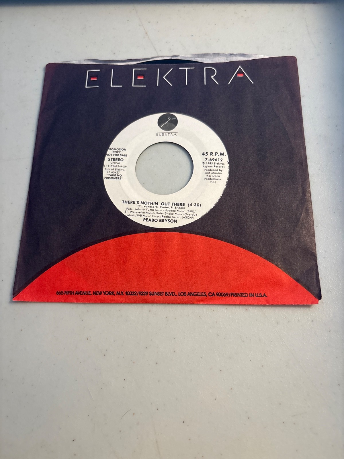 PEABO BRYSON THERE'S NOTHIN' OUT THERE 7" 45 RPM WHITE LABEL PROMO ELEKTRA VG+