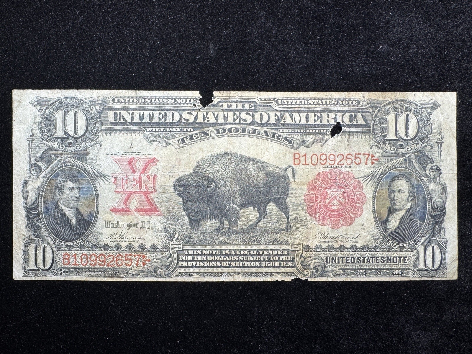 1901 $10 Legal Tender (Fr#116) - Bison Note - $10 Raw - Vernon Treat - Tough!