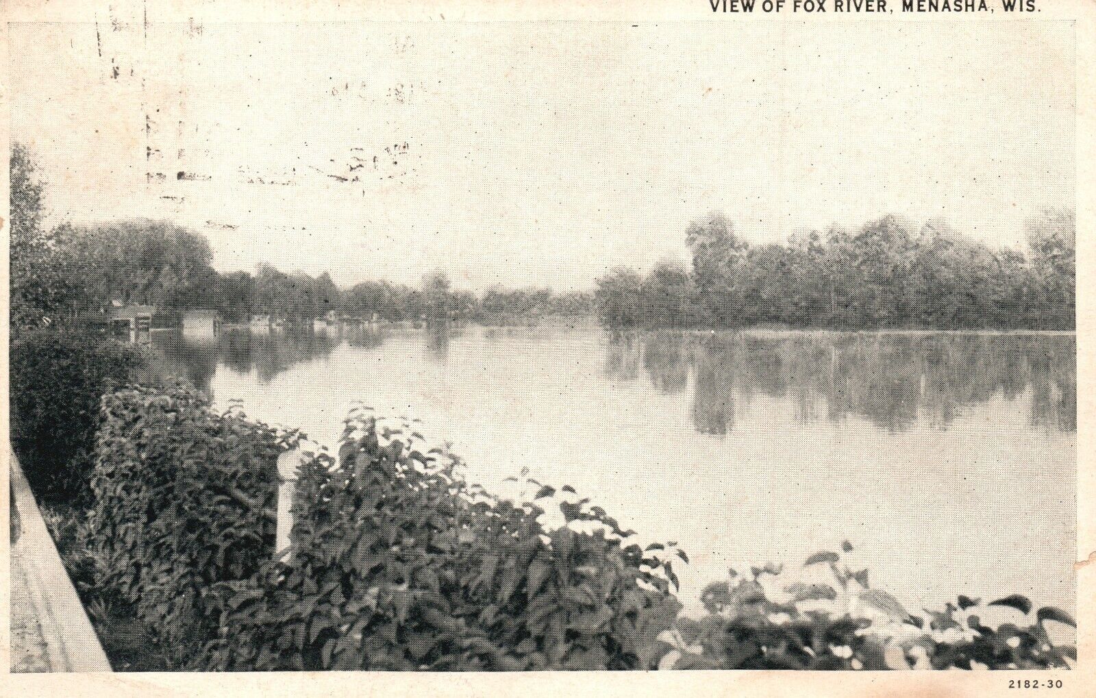 Fox River Menasha WI Wisconsin Tree Lined Vintage Postcard 1932