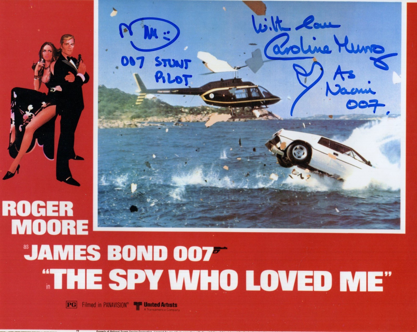 007 The Spy Who Loved Me stunt pilot Mark Wolff & Caroline Munro signed photo 1