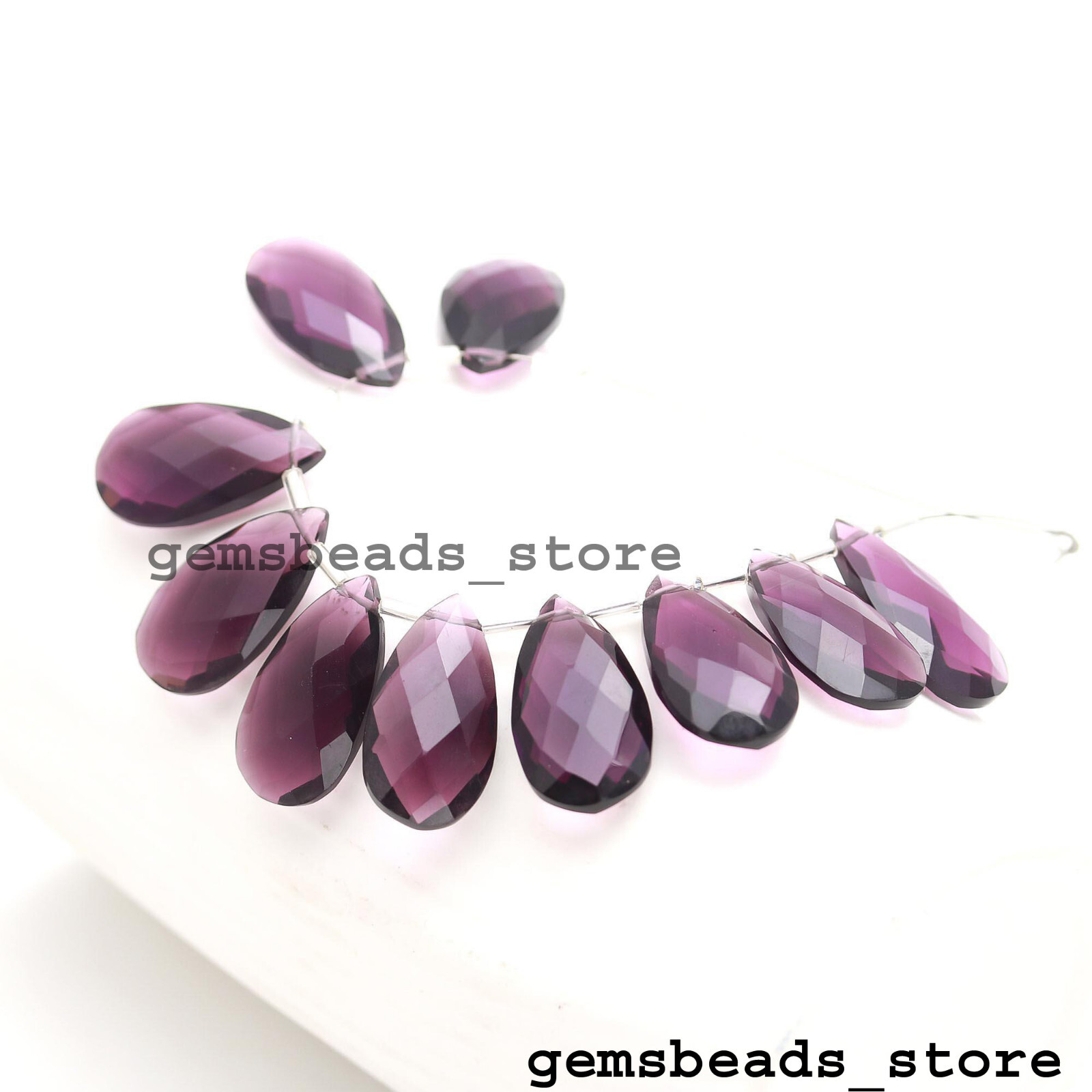 Amethyst Gemstone Hydro Quartz Briolette Faceted 22X12MM Beads 5 Matched Pairs