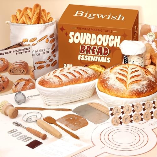 Sourdough Starter Kit, Sourdough Tools with Banneton Bread Brown Premium Set