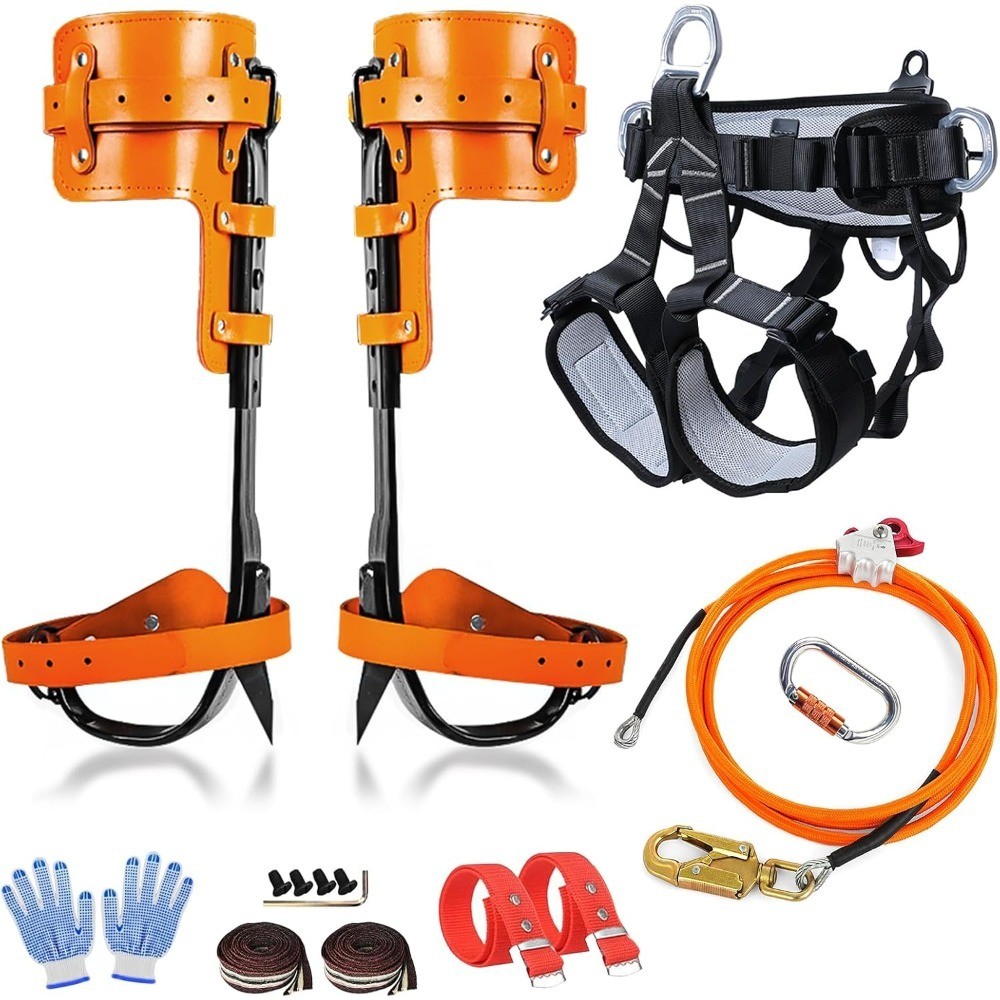 Tree Climbing Spikes Kit with Adjustable Straps Steel Core Flip Line and Triple