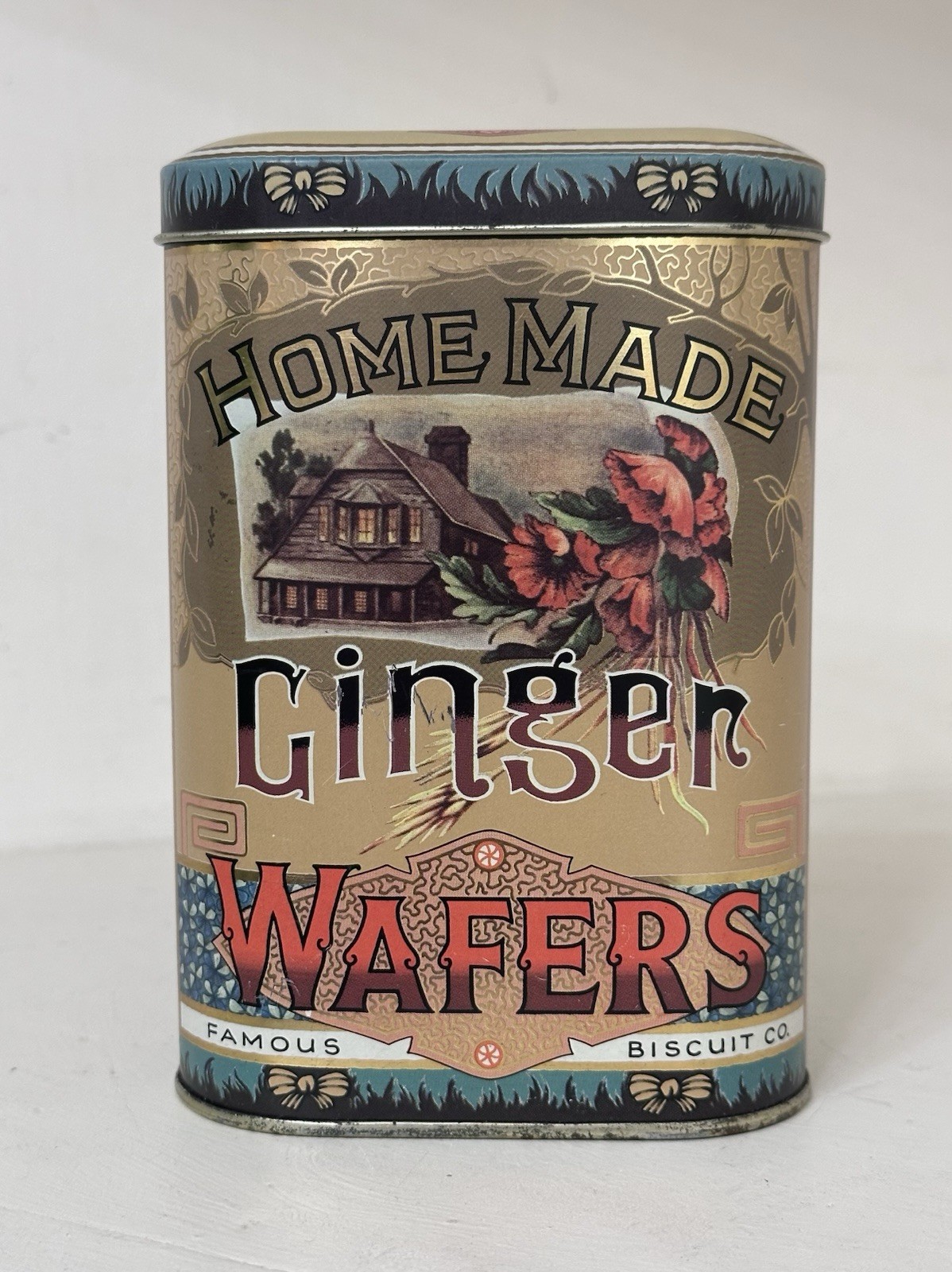 Vintage Tin Home Made Ginger Wafers by Famous Biscuit Company Tin Daher England
