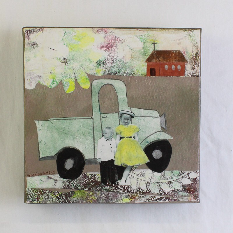 Quirky Mixed Media Art by Veronica Bartlett Collage on Canvas 8" x 8"