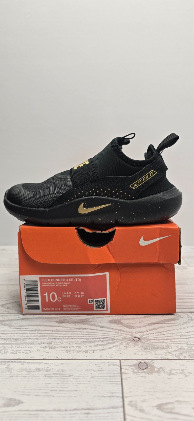 Nike Flex Runner 4 SE Metallic Gold / Black Toddler Shoe Size 10C NWT