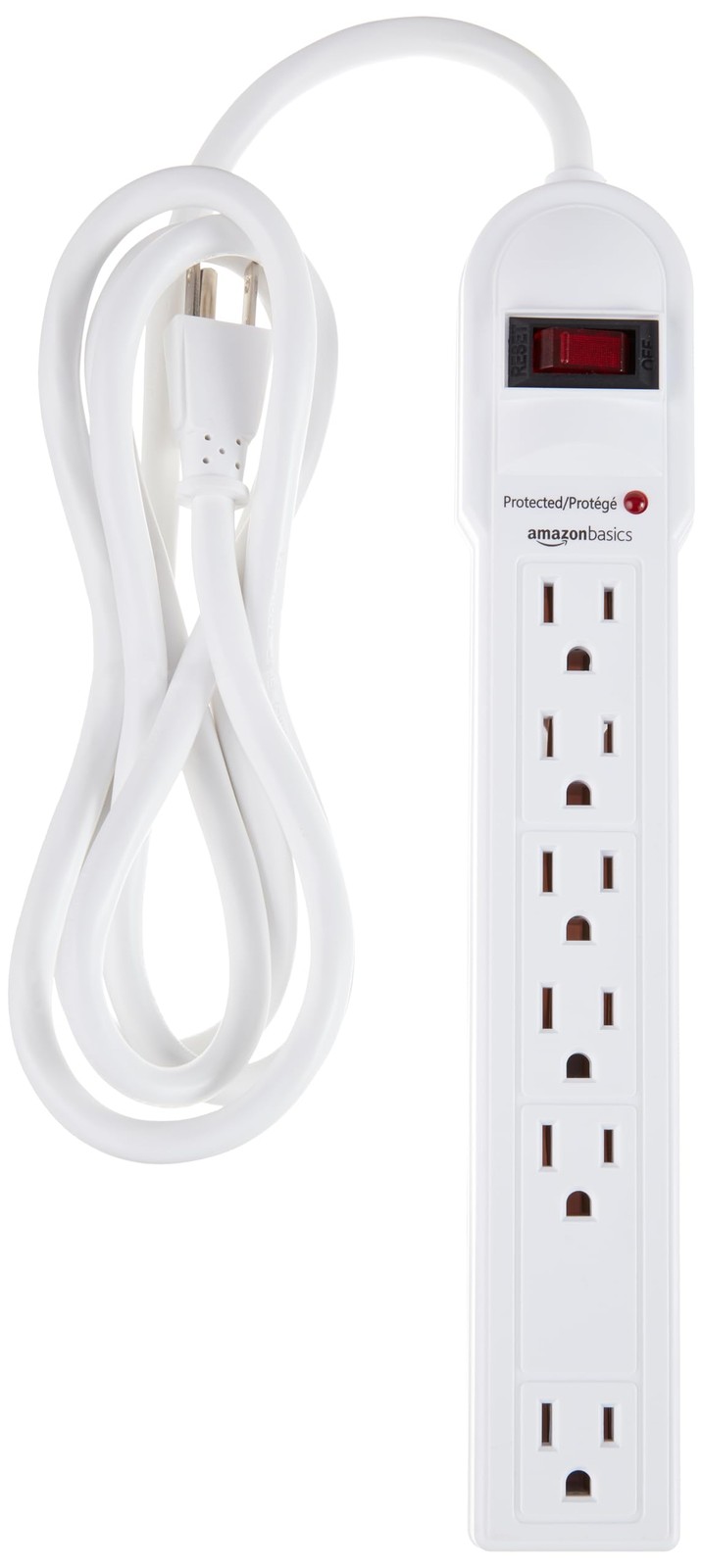 Amazon Basics Surge Protector Power Strip 6-Outlet 790 Joules 6ft Cord White