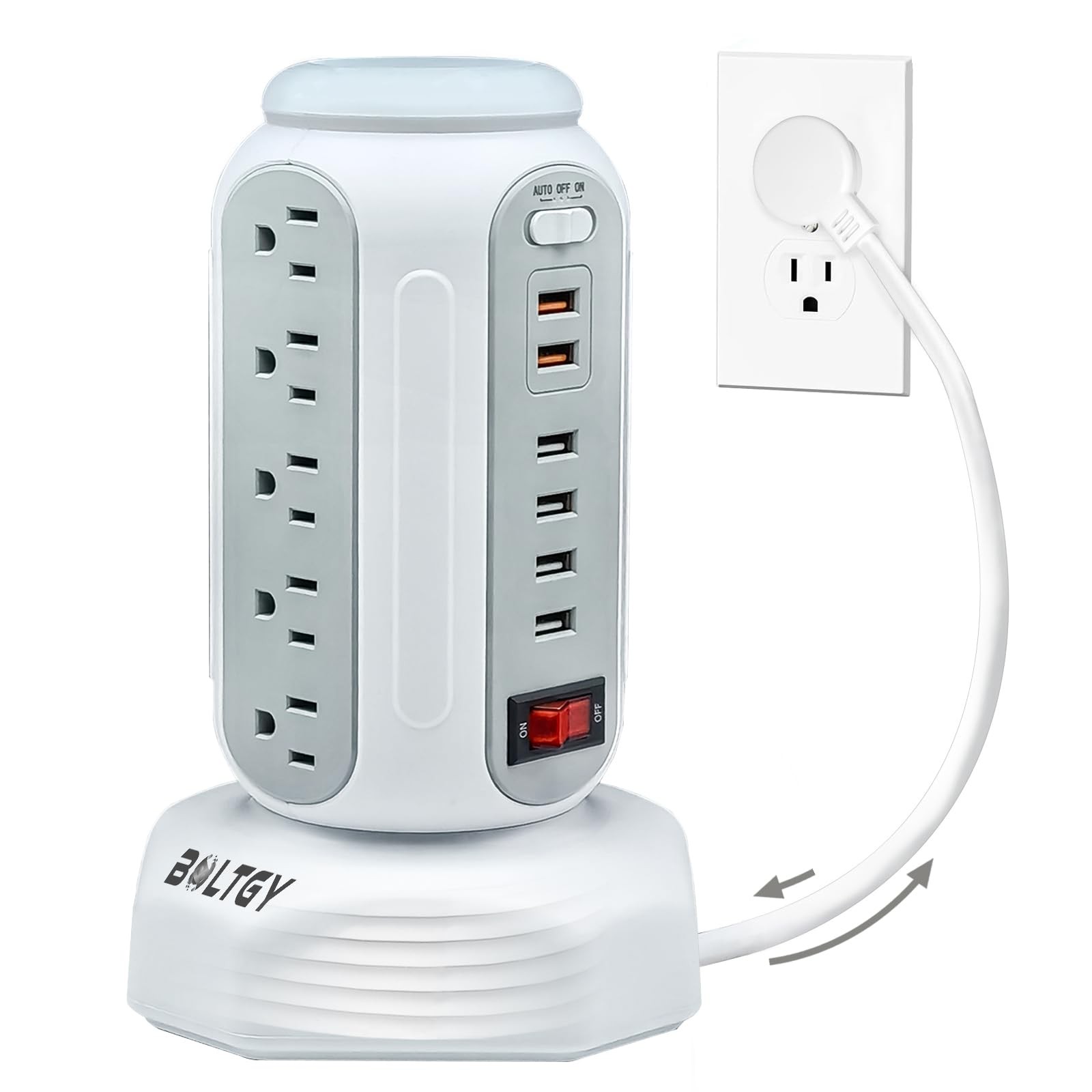 Power Strip Tower with Colorful Night Light,15 Outlets 6 USB Ports, Surge Protec