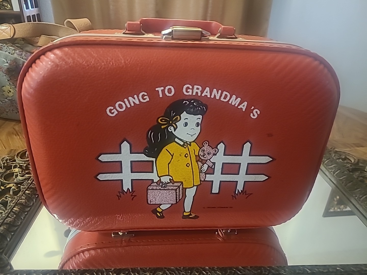 VINTAGE RED CHILDS LUGGAGE TROJAN GOING TO GRANDMA'S