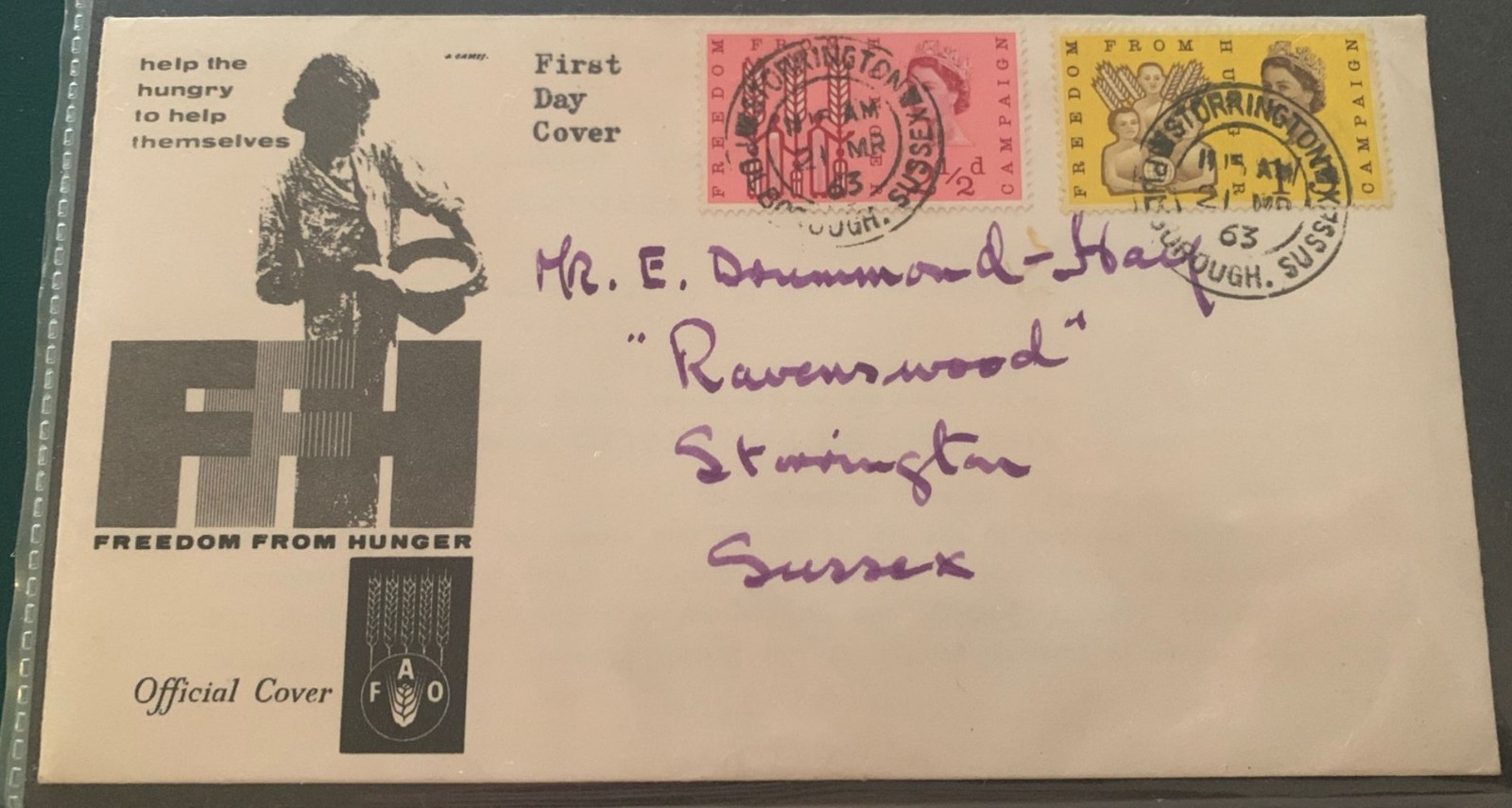 British First Day Cover -1963 Freedom From Hunger