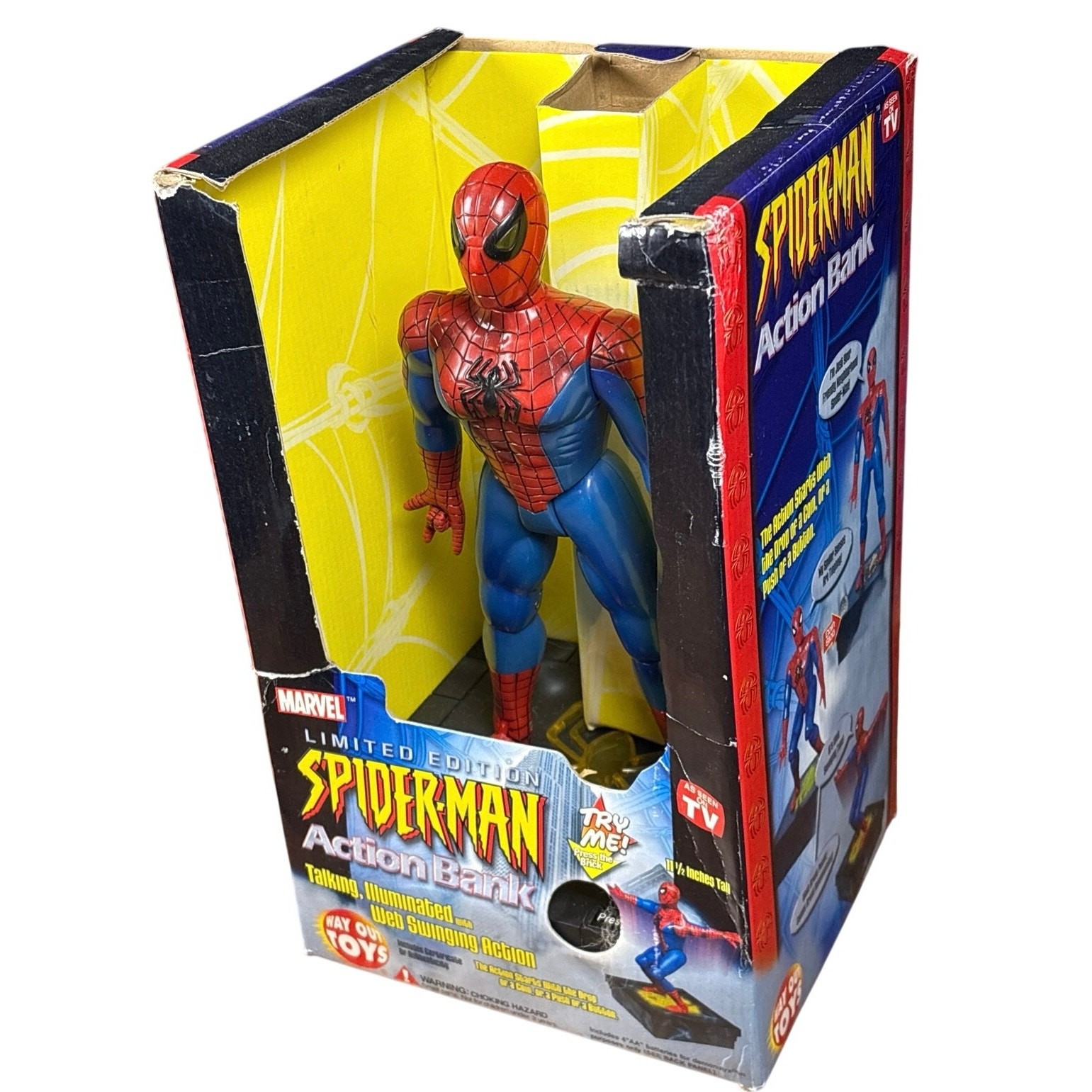 Vintage Spiderman Action Bank Talking web sling illuminated in box y2k retro 