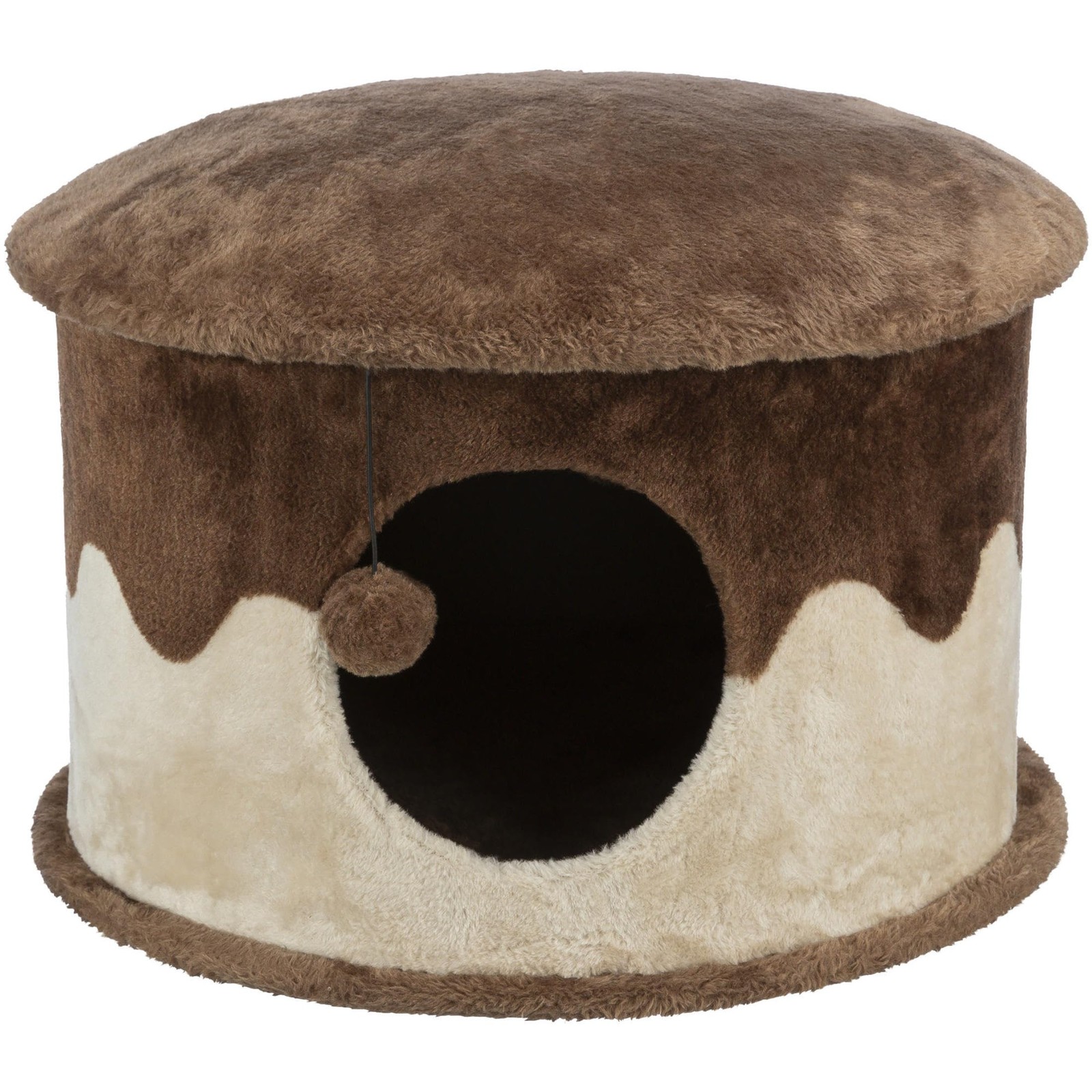 TRIXIE Cozy Cat Condo w/ Dangling Toy, Brown, Small (20x13 in) Cat Cave