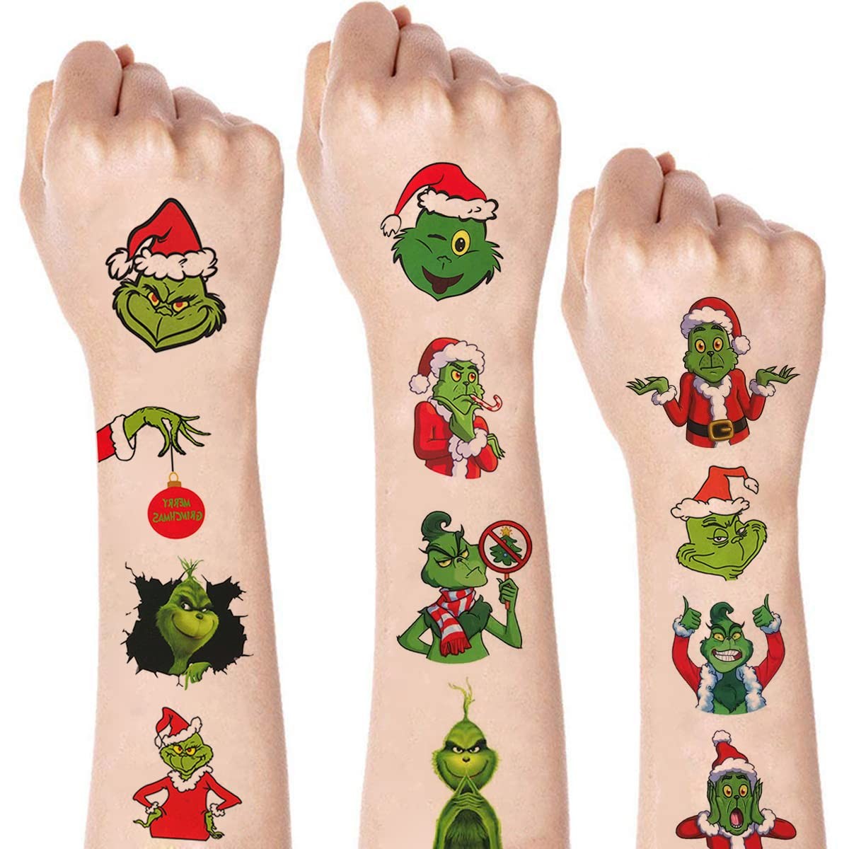 12 Sheets Christmas Temporary Tattoos, 6.2inchesx4.3 Inch, White 