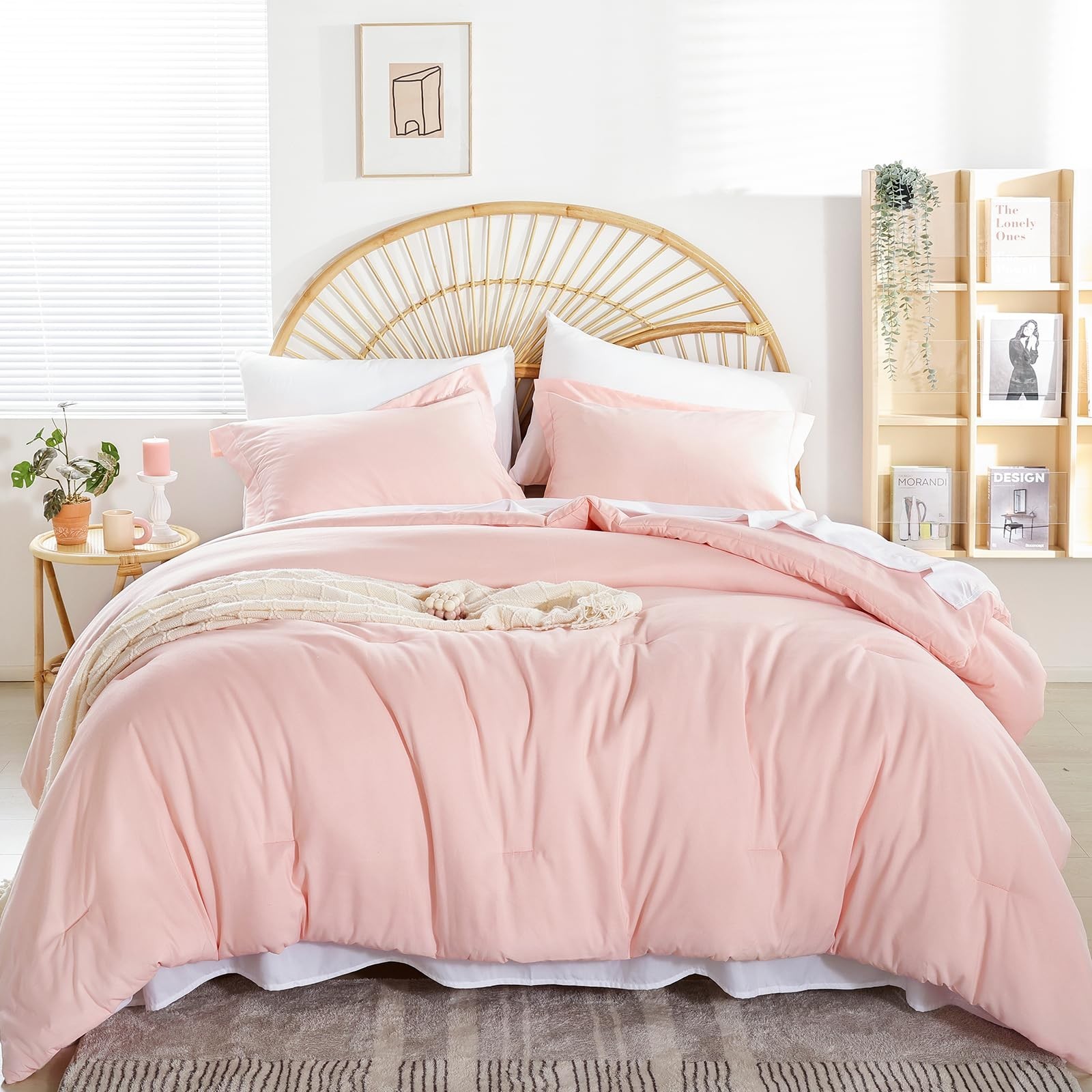 weigelia Twin Comforter Set 5 Pieces Pink Comforter Set Soft Blush Pink Bed S...