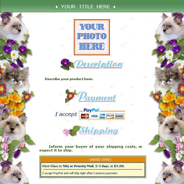 AUCTION TEMPLATE Cats Border Design Felines - FREE SHIPPING