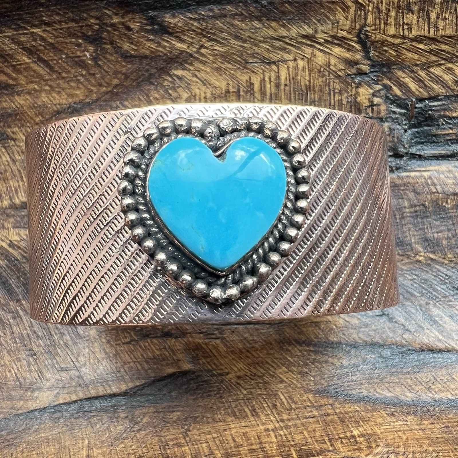 Kingman Turquoise Heart Copper Cuff Bracelet Western Southwestern