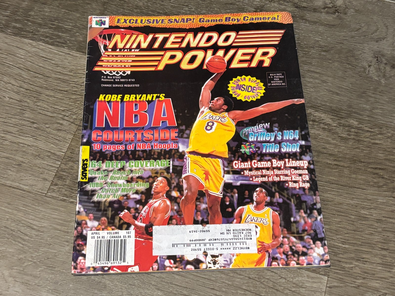 Nintendo Power Volume 107 Guide Book Magazine NBA Courtside Kobe Bryant w/Poster