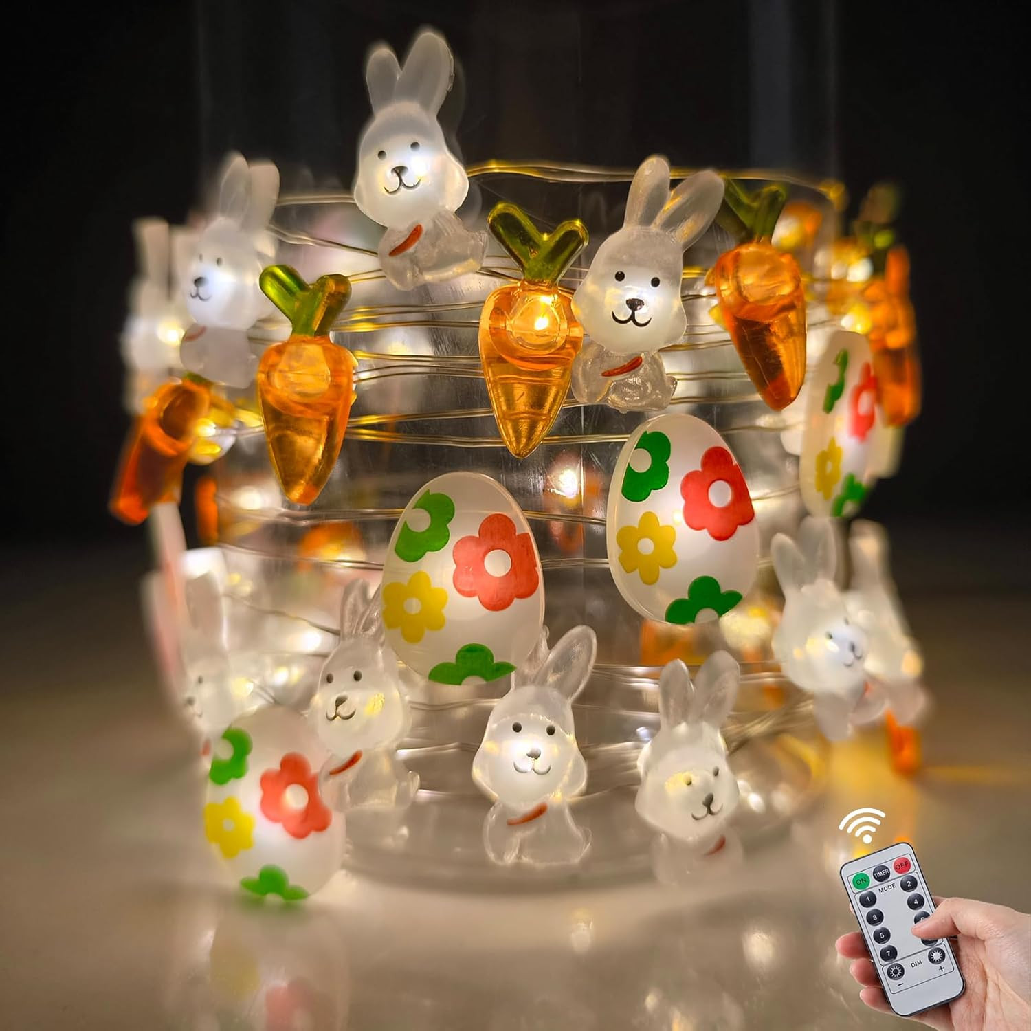 Easter Decorations Battery Operated 17Ft Bunny Carrot Egg String Lights 50 LED F