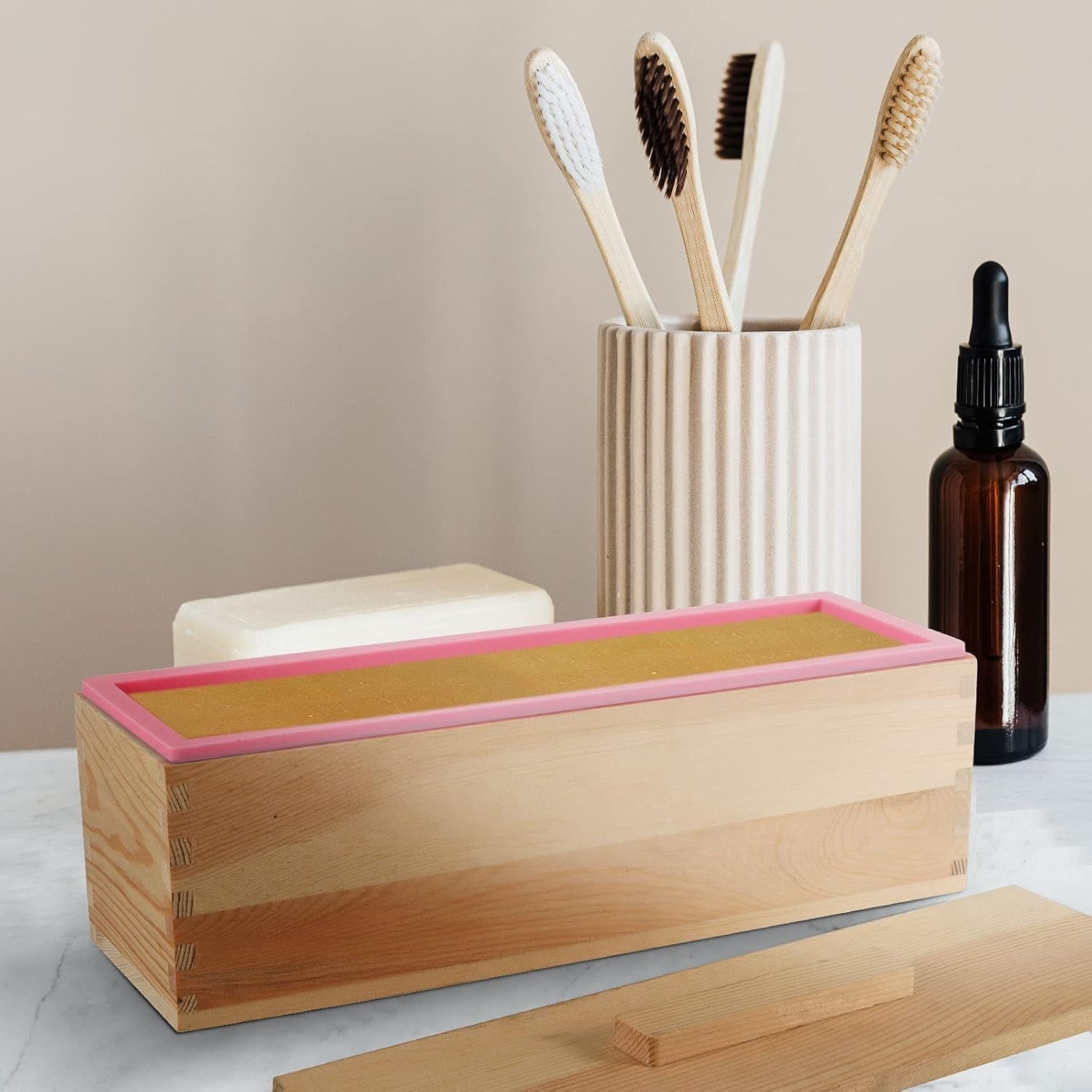 3 Pack 42oz Rectangular Flexible Silicone Soap Loaf Mold with Wooden Box