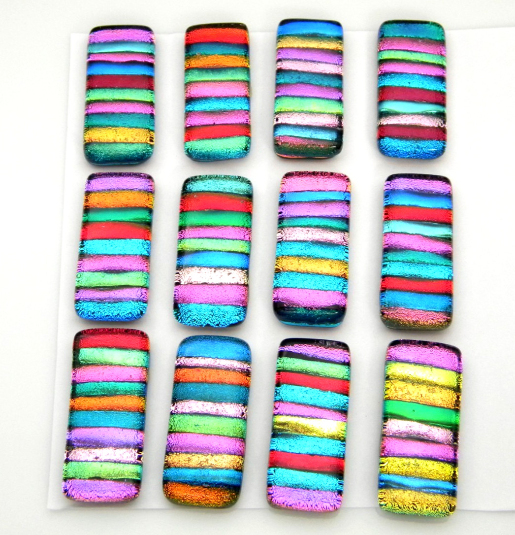 SET OF 12 pcs RECTANGLE DICHROIC FUSED GLASS pendant (Y11) CABS HANDMADE MOSAIC