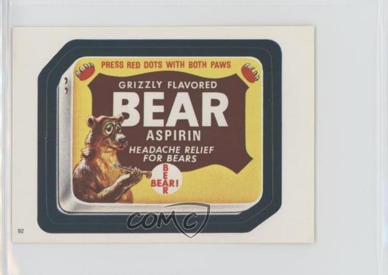 1982 Topps Wacky Packages Album Stickers Grizzly Flavored Bear Aspirin #92 1i7