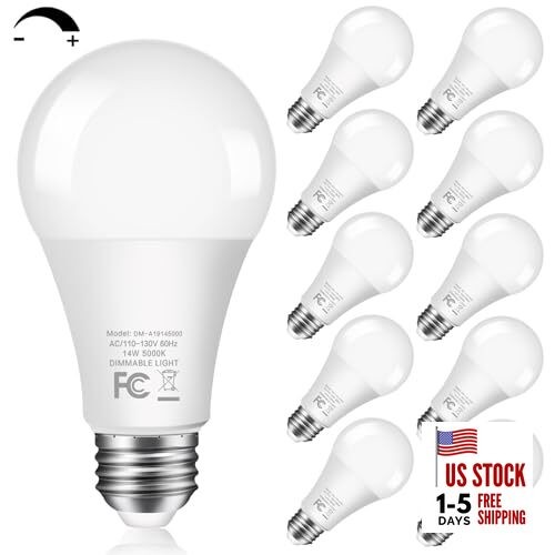 14W 1500LM Dimmable LED Light Bulbs 100 Watt 10 Packs 5000k Daylight White