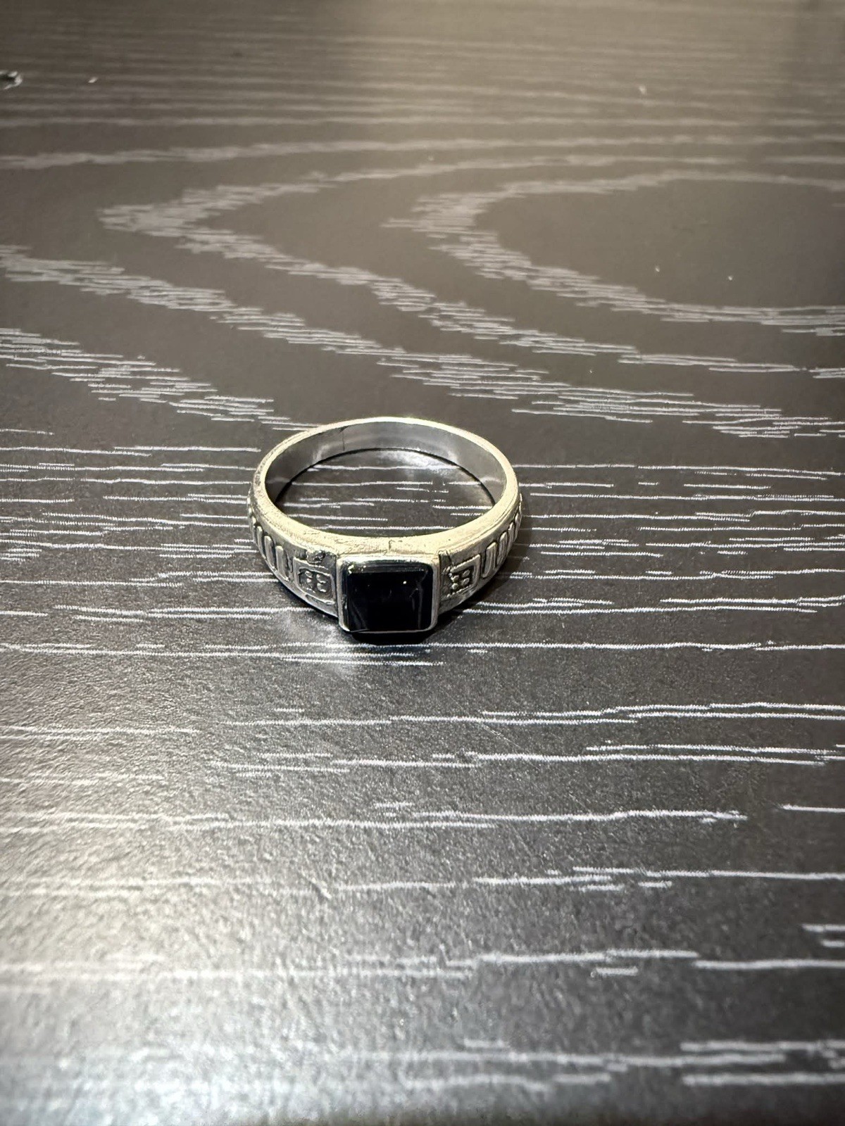 Silver Men's Band Ring Black Square Onyx Stone Bezel Setting