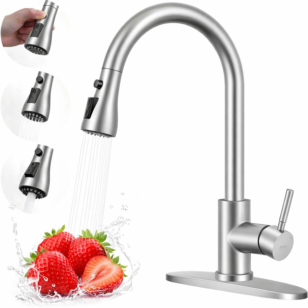 Brushed Nickel  Kitchen Faucet Pull Down Sprayer Stainless Steel Sink Faucet 