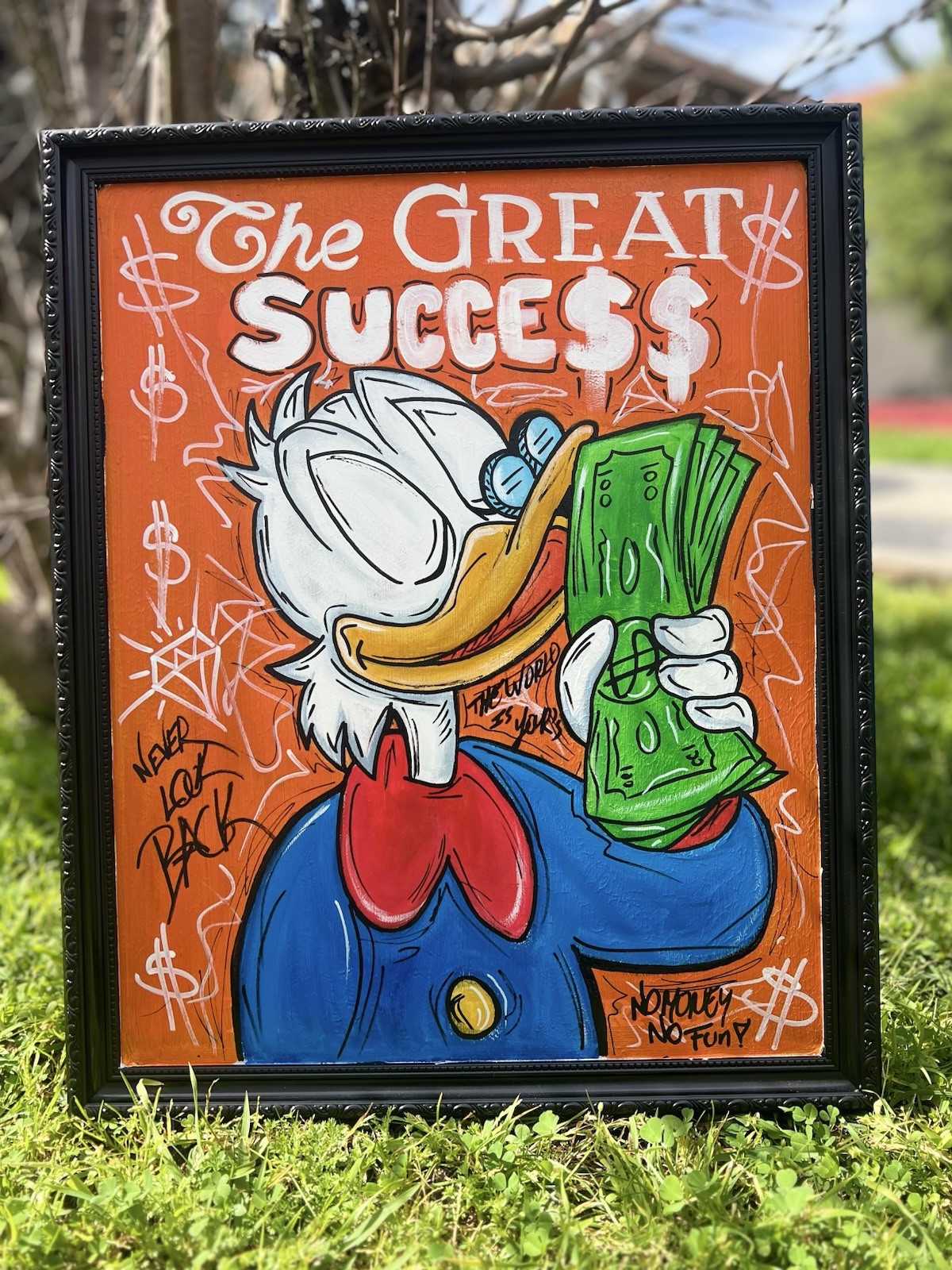 The Great Success$ Cartoon Pop Art Framed Acrylic Painting Contemporary Art