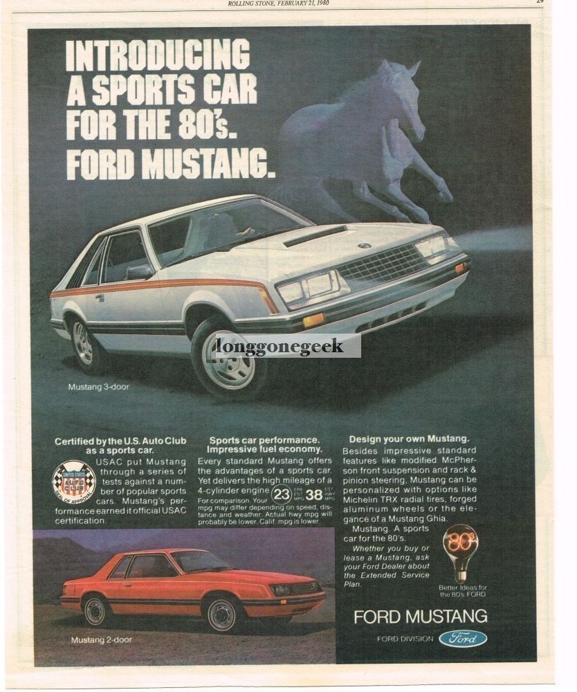 1980 Ford Mustang white 3-door Hatchback Red 2-door VINTAGE Print Ad