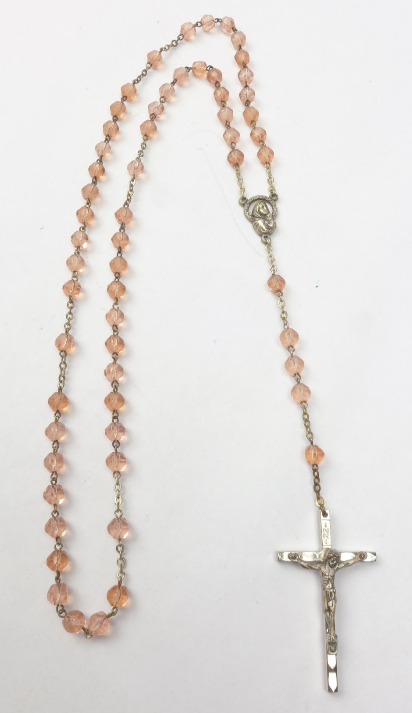 Catholic Pink Crystal Rosary Handmade In Italy Vintage 19.5 in