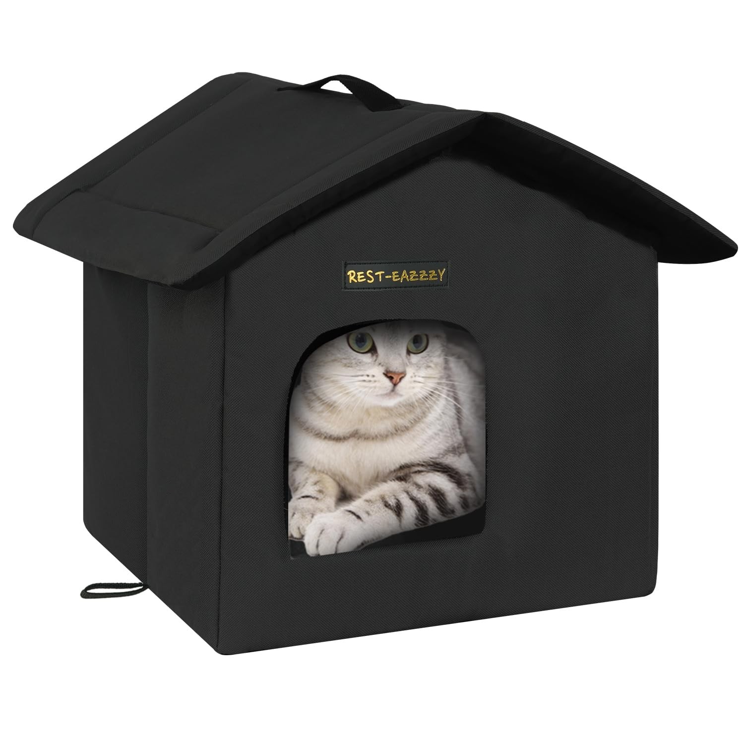 Rest-Eazzzy Cat House for Outdoor Cats, waterproof house-S, black 